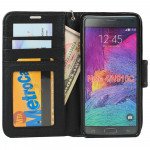Wholesale Samsung Galaxy Note 4 Glossy Quilted Flip Leather Wallet Case w Stand and Strap (Black)